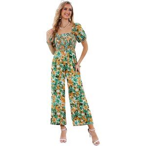 Fashion Floral Jumpsuits for Women Loose Romper Short Sleeve Autumn Camouflage